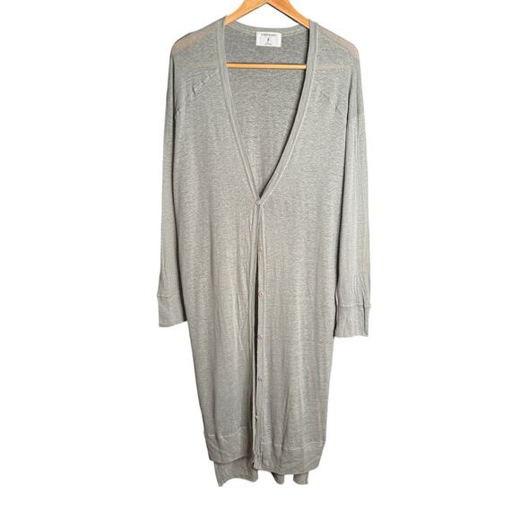 STANDARD | Gray Lightweight Linen Long Line Boyfriend Duster Cardigan Sweater OS - Picture 1 of 6